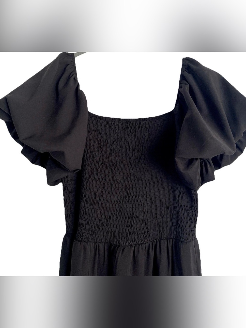 Pretty Garden Black Square Neck Smocked Puff Sleeve Tiered Midi Maxi Dress XL - Picture 3 of 6